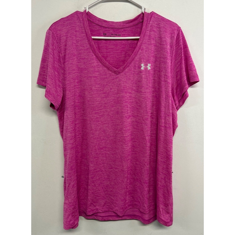 Under Armour Womens HeatGear V-Neck Space Dye T-Shirt Pink XXL 1258568-660